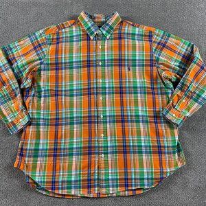 Ralph Lauren Button Down Shirt Men's 2XB Classic Fit Orange Green Plaid Check